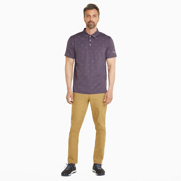 Mattr Foliage Golf Polo Shirt Men, Purple Charcoal-Dusty Aqua
