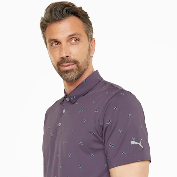 Mattr Foliage Golf Polo Shirt Men, Purple Charcoal-Dusty Aqua