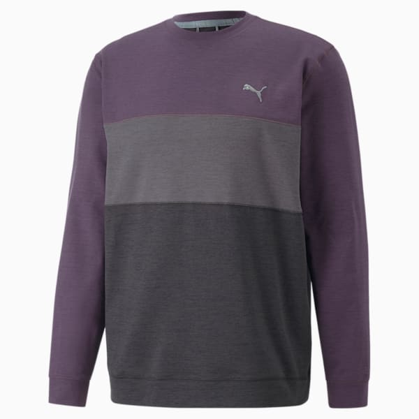 CLOUDSPUN Colourblocked Crew Neck Golf Sweatshirt Men, Purple Charcoal Heather-Puma Black Heather
