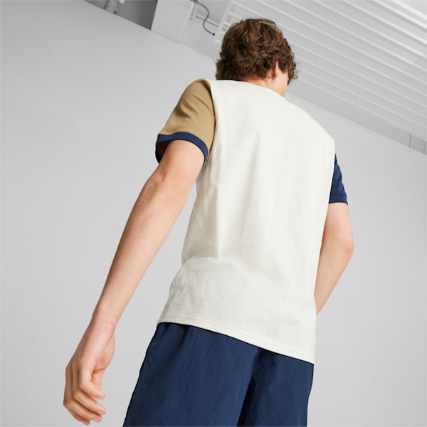 Classics Block Men's Regular Fit T-Shirt, Warm White-Persian Blue, extralarge-IND
