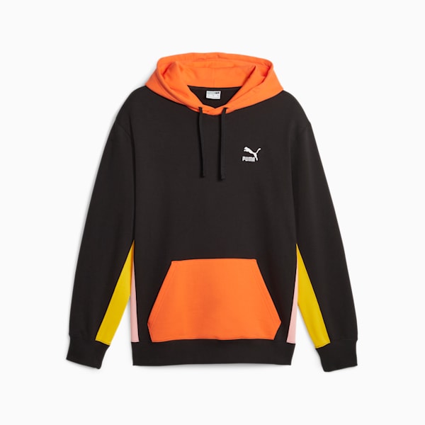 Sudadera con capucha y colores combinados para hombre, PUMA Black-Hot Heat, extragrande