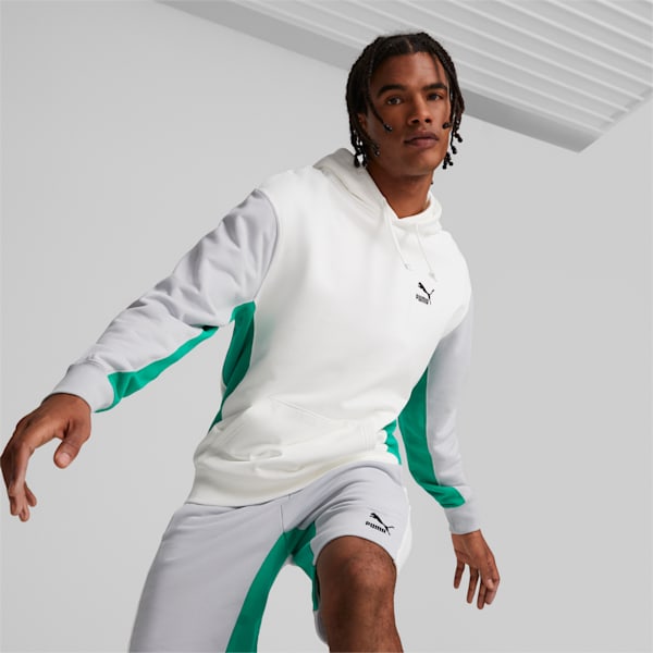 Sudadera con capucha y colores combinados para hombre, PUMA White-Platinum Gray, extragrande
