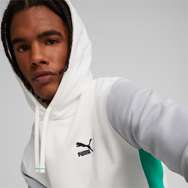 Sudadera con capucha y colores combinados para hombre, PUMA White-Platinum Gray, extragrande