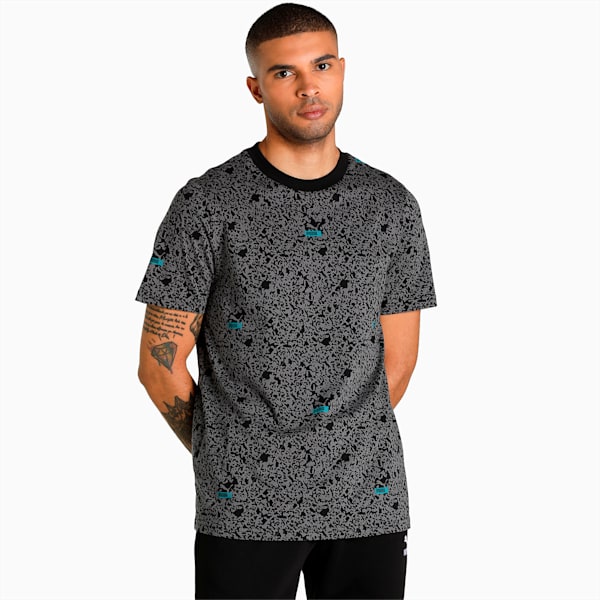 Brand Love AOP Men's Regular Fit T-Shirt, Puma Black-AOP, extralarge-IND