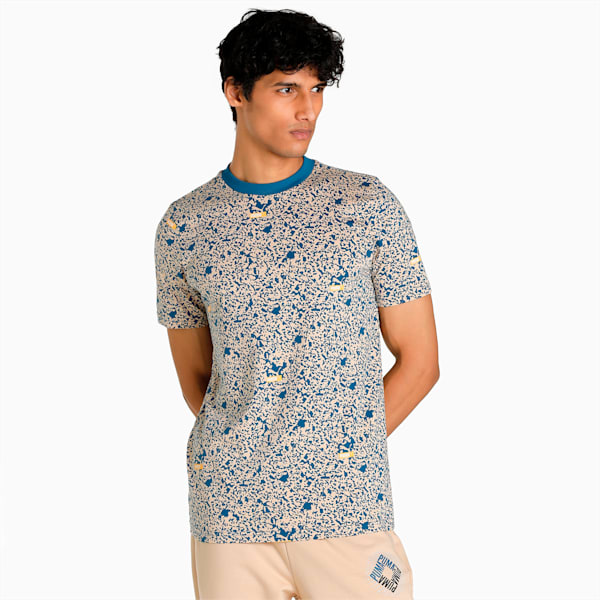 Brand Love AOP Men's Regular Fit T-Shirt, Lake Blue-AOP, extralarge-IND