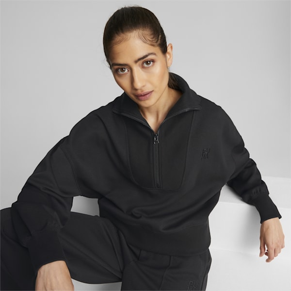 Infuse Women's Half-Zip Oversized Sweatshirt, Puma Black, extralarge-AUS