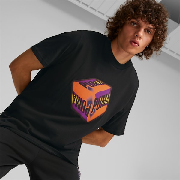 SWxP Graphic Men's Regular Fit T-Shirt, Puma Black-Orange, extralarge-IND