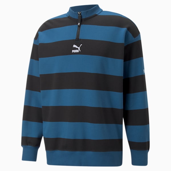 SWxP Striped Men's Crew-Neck Relaxed Fit Sweatshirt, Lake Blue-AOP, extralarge-IND
