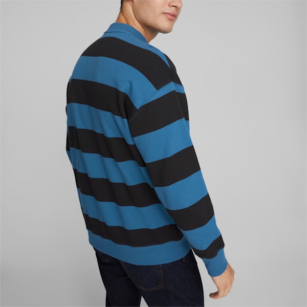 SWxP Striped Men's Crew-Neck Relaxed Fit Sweatshirt, Lake Blue-AOP, extralarge-IND