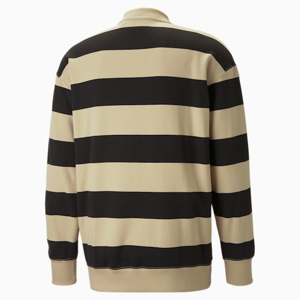 SWxP Striped Men's Crew-Neck Relaxed Fit Sweatshirt, Light Sand-AOP, extralarge-IND
