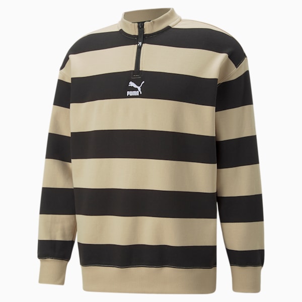 SWxP Striped Men's Crew-Neck Relaxed Fit Sweatshirt, Light Sand-AOP, extralarge-IND