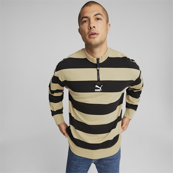 SWxP Striped Men's Crew-Neck Relaxed Fit Sweatshirt, Light Sand-AOP, extralarge-IDN