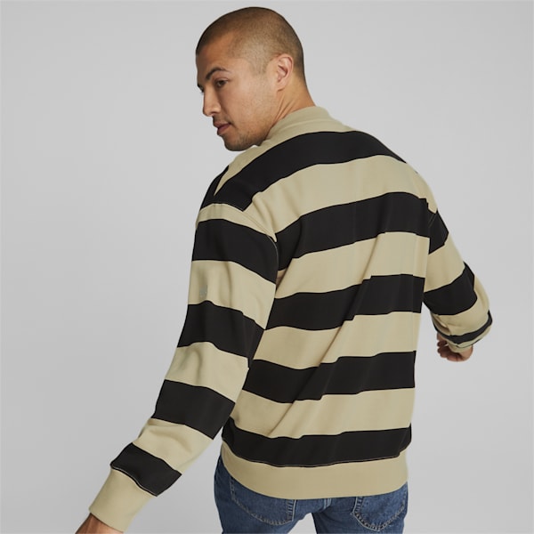 SWxP Striped Men's Crew-Neck Relaxed Fit Sweatshirt, Light Sand-AOP, extralarge-IDN