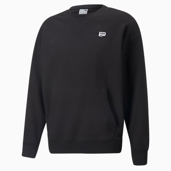 Chandail en molleton gaufré à col rond Downtown, Puma Black, extralarge