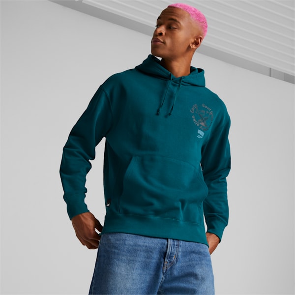 Downtown Graphic Men's Relaxed Fit Hoodie, Varsity Green, extralarge-IND