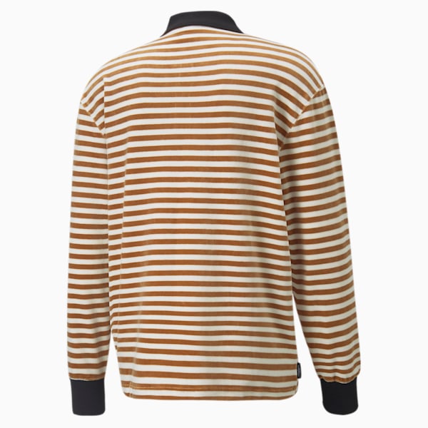 Polo en velours à manches longues Downtown Homme, Desert Tan-AOP, extralarge