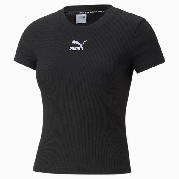 T-shirt ajusté côtelé Classics Femme, Puma Black, extralarge