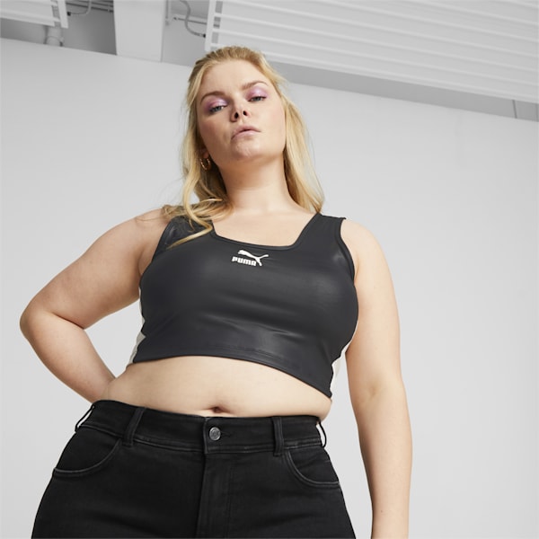 T7 Shiny Women's Cropped Top, Puma Black-Pristine, extralarge