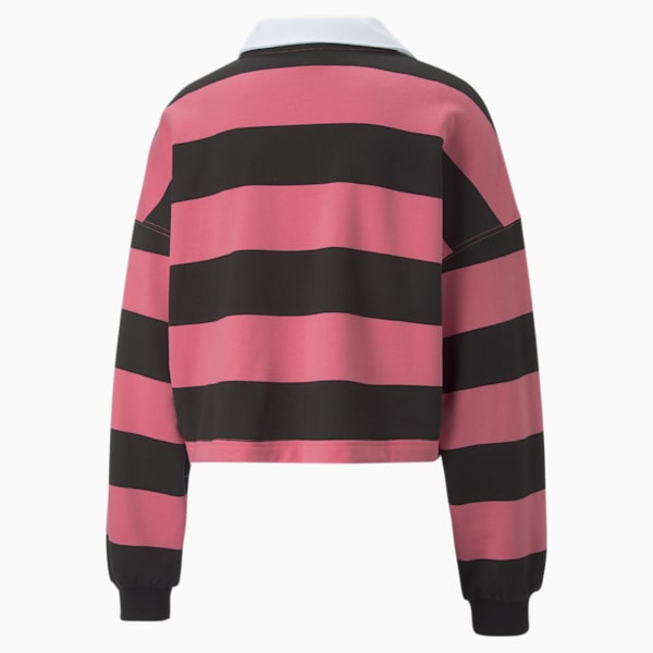 SWxP Striped Long Sleeve Women Oversized Polo Shirt, Sunset Pink, extralarge-AUS