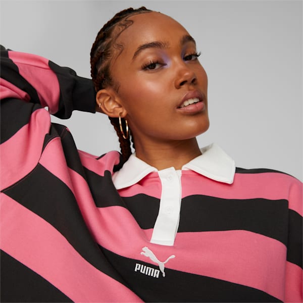 Sportswear by PUMA Striped Long Sleeve Women's Polo, Sunset Pink, extralarge