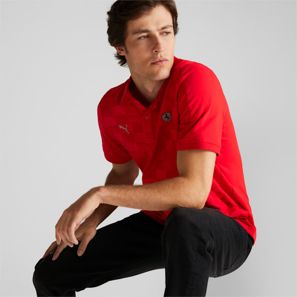 Ferrari Jacquard Men's Polo, Rosso Corsa, extralarge-IND