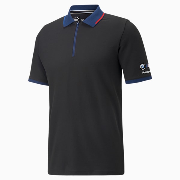 BMW M Motorsport Men's Zip-Up Polo Shirt, Cotton Black