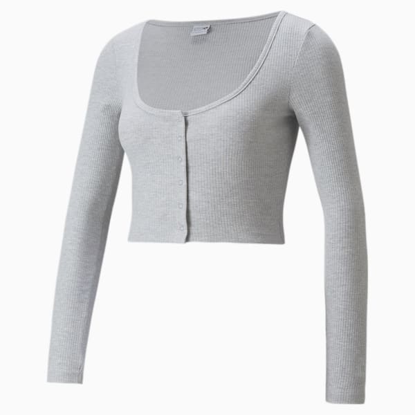 Classics Ribbed Long Sleeve Women's Tee, Light Gray Heather, extralarge