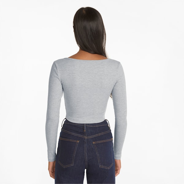 Classics Ribbed Long Sleeve Women's Tee, Light Gray Heather, extralarge