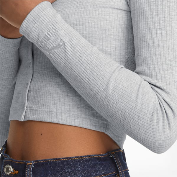 Classics Ribbed Long Sleeve Women's Tee, Light Gray Heather, extralarge