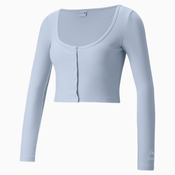 Playera acanalada de manga larga Classics para mujer, Arctic Ice, extralarge