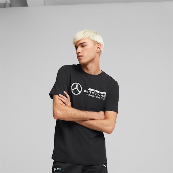 Mercedes AMG Petronas F1 Essential Logo Men's Regular Fit T-Shirt, Puma Black, extralarge-IND