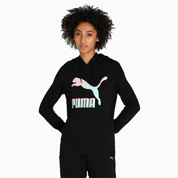 Classics Logo Women's Regular Fit Hoodie, Puma Black-Gloaming, extralarge-IND
