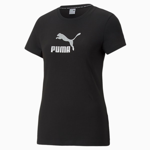 Brand Love Metallic Logo Women's Regular Fit T-Shirt, Puma Black, extralarge-IND