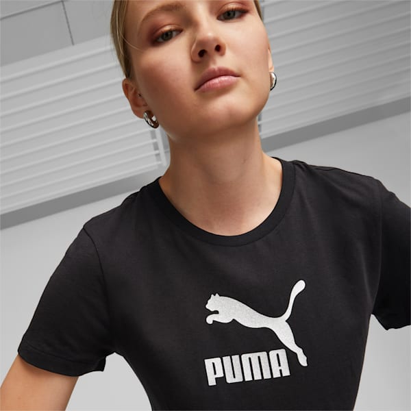 Brand Love Metallic Logo Women's Regular Fit T-Shirt, Puma Black, extralarge-IND