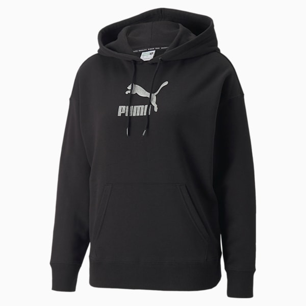 Brand Love Metallic Women's Hoodie, Puma Black, extralarge-IND
