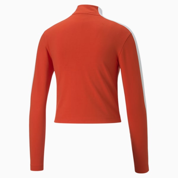 T7 Cropped Slim Long Sleeve Women's T-Shirt, Burnt Red, extralarge-AUS