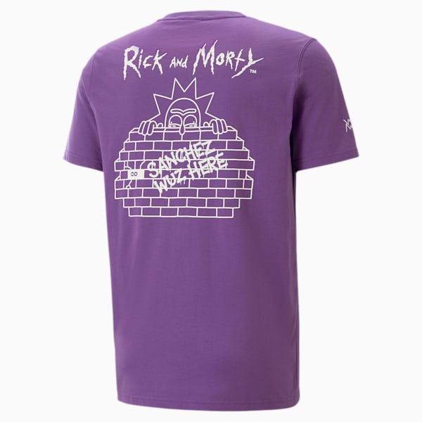 Playera de básquetbol PUMA x RICK AND MORTY Sanchez Wuz Here para hombre, Royal Lilac, extralarge