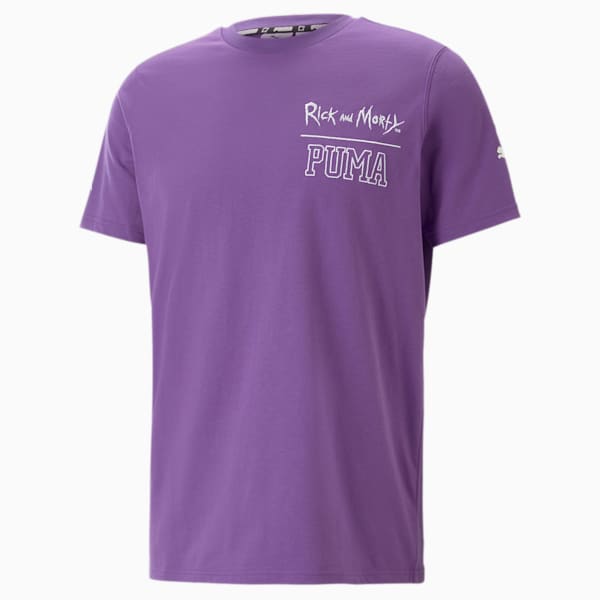 Playera de básquetbol PUMA x RICK AND MORTY Sanchez Wuz Here para hombre, Royal Lilac, extralarge