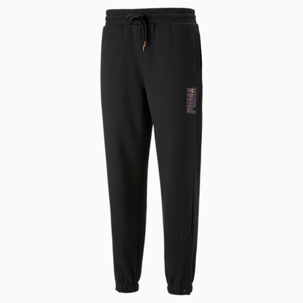 SWxP Men's Relaxed Fit Sweat Pants, Puma Black-Orange, extralarge-IND