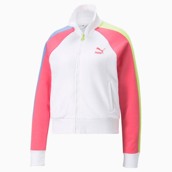 T7 Track Block Women's Jacket, Puma White-Sunset Pink