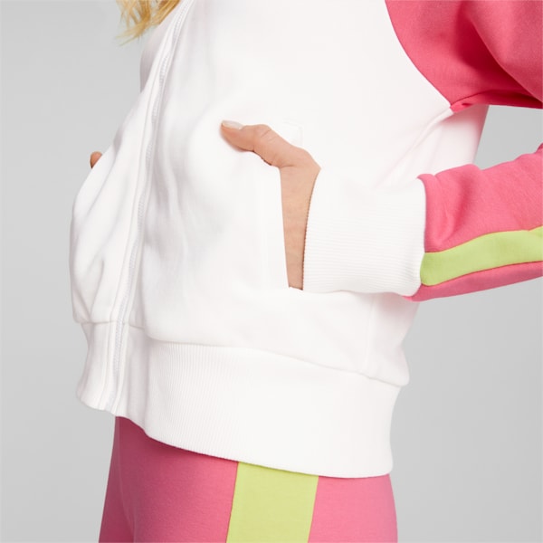 T7 Track Block Women's Jacket, Puma White-Sunset Pink