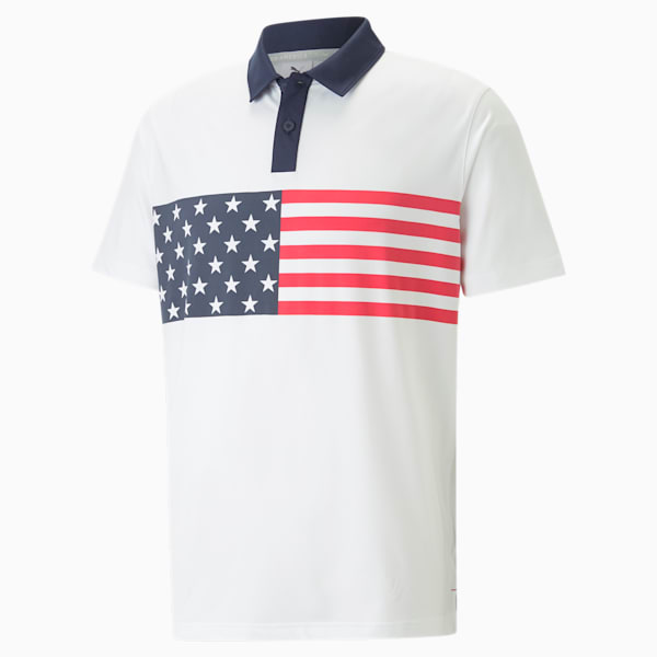 Polo de golf PUMA x VOLITION Flag Stripe para hombre, Bright White-Navy Blazer, extralarge