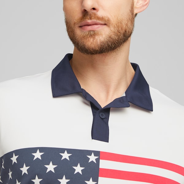 Polo de golf PUMA x VOLITION Flag Stripe para hombre, Bright White-Navy Blazer, extralarge