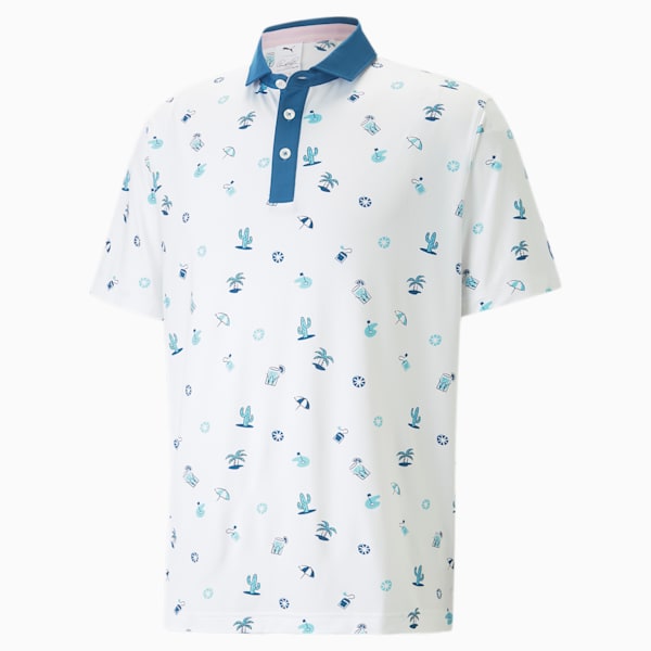 メンズ ゴルフ PUMA x ARNOLD PALMER DUNES ポロシャツ, Bright White-Lake Blue, extralarge-JPN