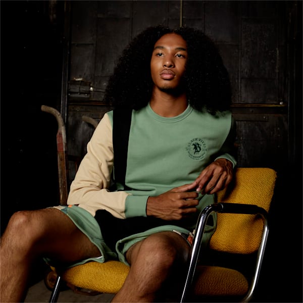 PUMA x BLACK FIVES Men's Crewneck Basketball Sweatshirt, Dusty Green-Light Sand
