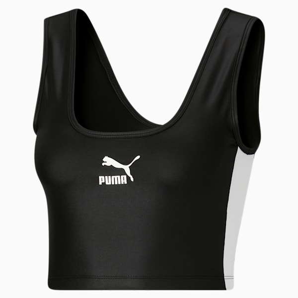 T7 Shiny Women's Crop Top, Puma Black-Pristine
