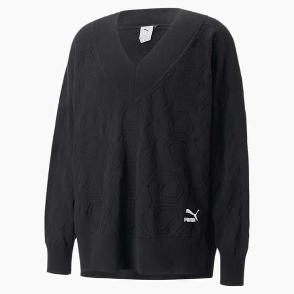 LUXE SPORT Oversized V-neck Sweatshirt, PUMA Black, extralarge-GBR