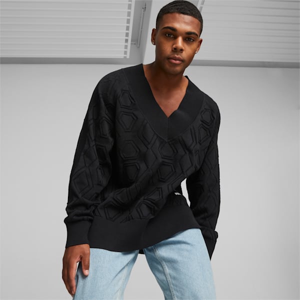 LUXE SPORT Oversized V-neck Sweatshirt, PUMA Black, extralarge