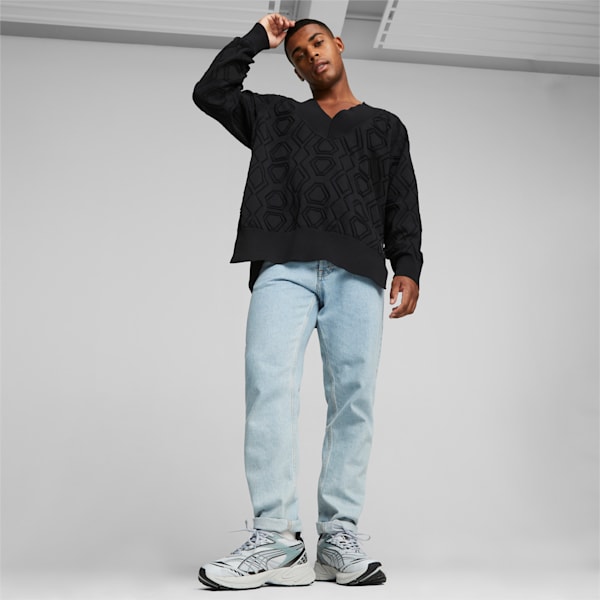 LUXE SPORT Oversized V-neck Sweatshirt, PUMA Black, extralarge-GBR