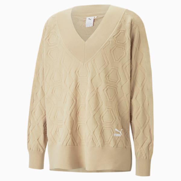 LUXE SPORT Oversized V-neck Sweatshirt, Light Sand, extralarge